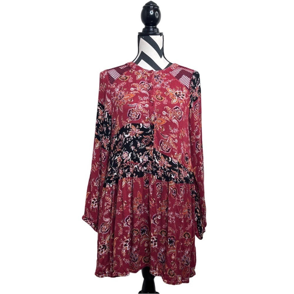 Umgee Boho Floral Paisley Print Sz L Long-Sleeve Tunic Top